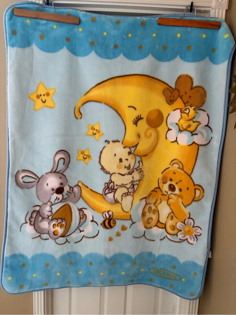 Solaron Vintage Celestial Moon and Stars Plush Thick Baby Blannket Beautiful!